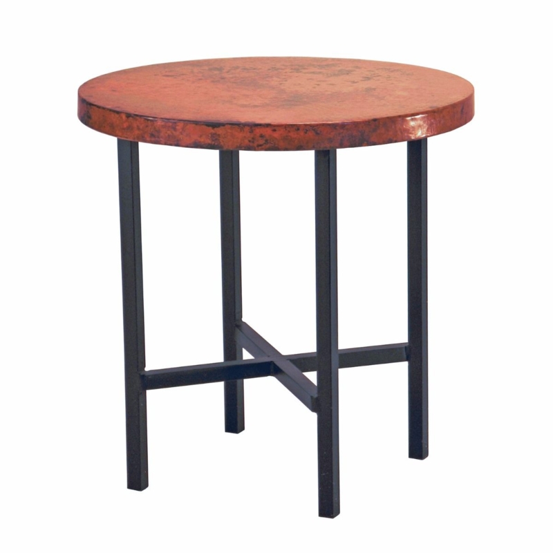 End Table Set with Natural Wood Tops and Hammered Copper Bases
