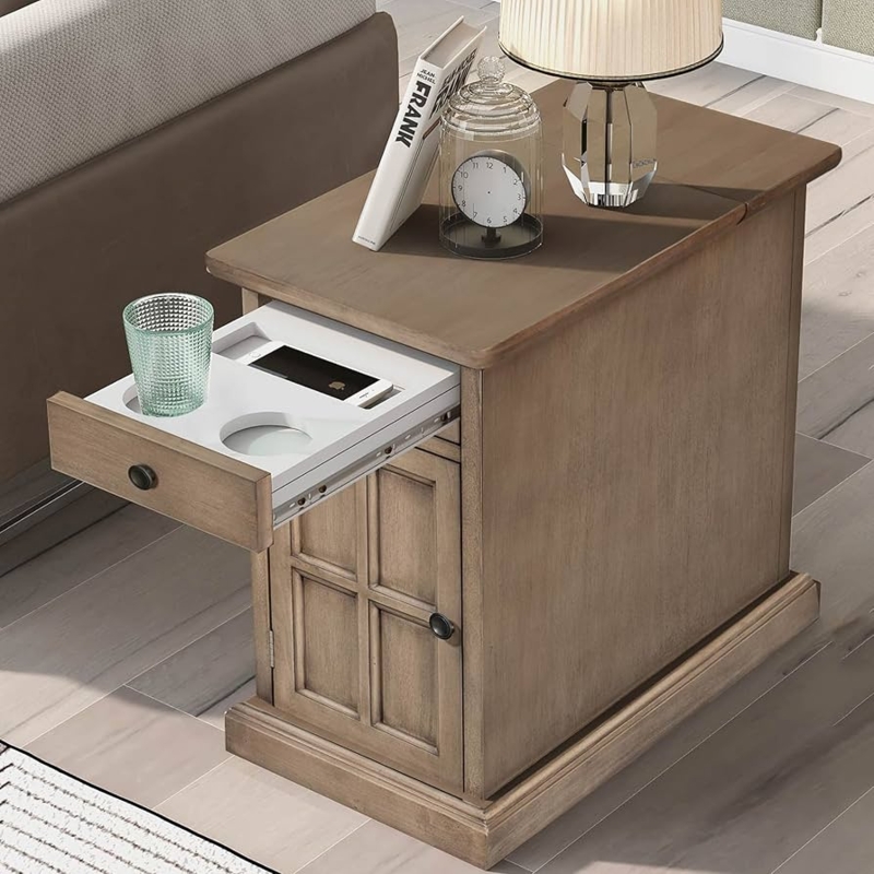 End Table Shutter Door Nightstand Bedroom Furniture Flip Top Charging