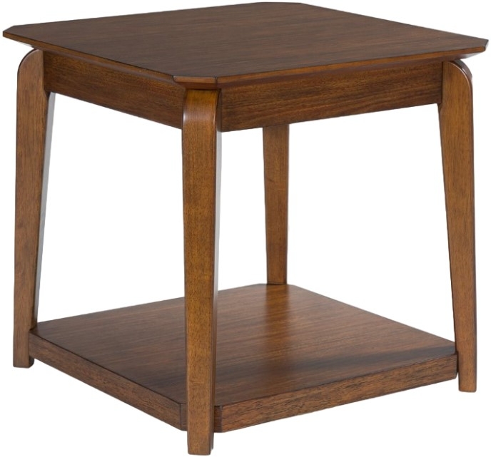 End Table Single Drawer Medium Brown Finish Silver Hardware Transitional