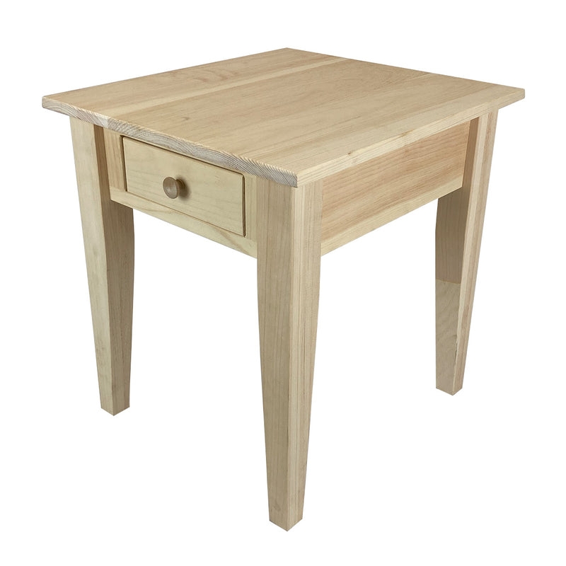 End Table Single Drawer Unfinished Pine Tapered Legs