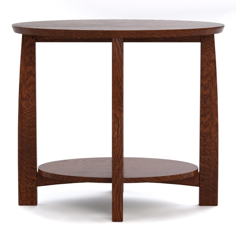 End Table Slat Details, Craftsman Style Dark Wood Oval Lower Shelf.