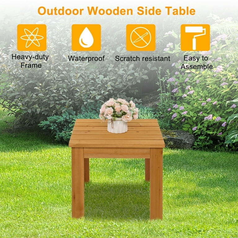End Table Slatted Design Natural Finish Double Shelf, Rustic Style