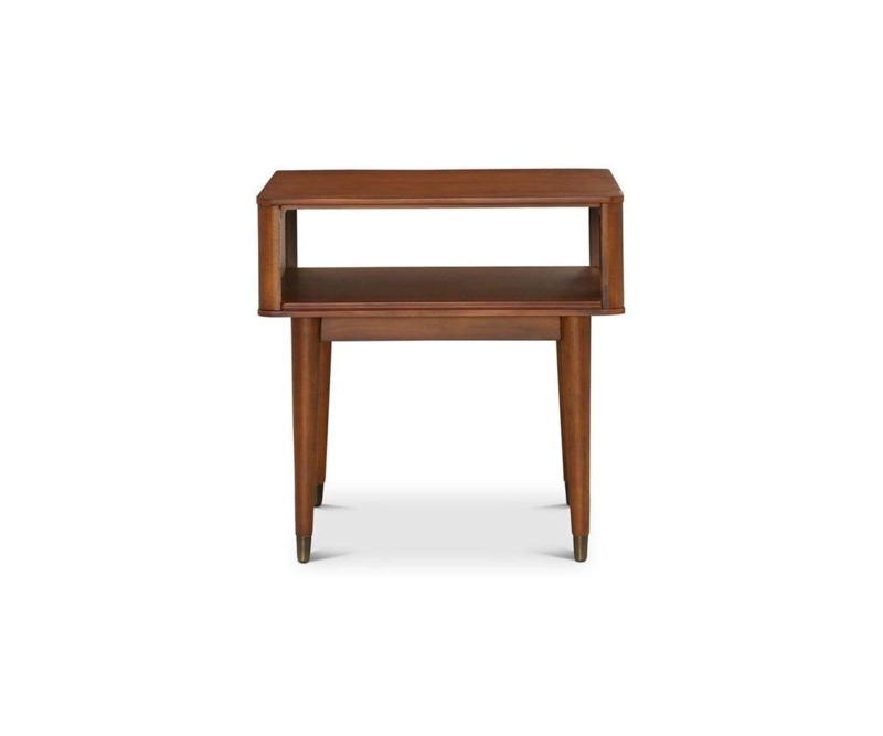 End Table Slatted Shelf Dark Wood Tapered Legs Square Top
