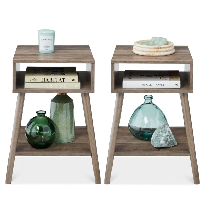 End Table Slatted Shelf Open Cubby Mid-Century Modern Tapered Legs