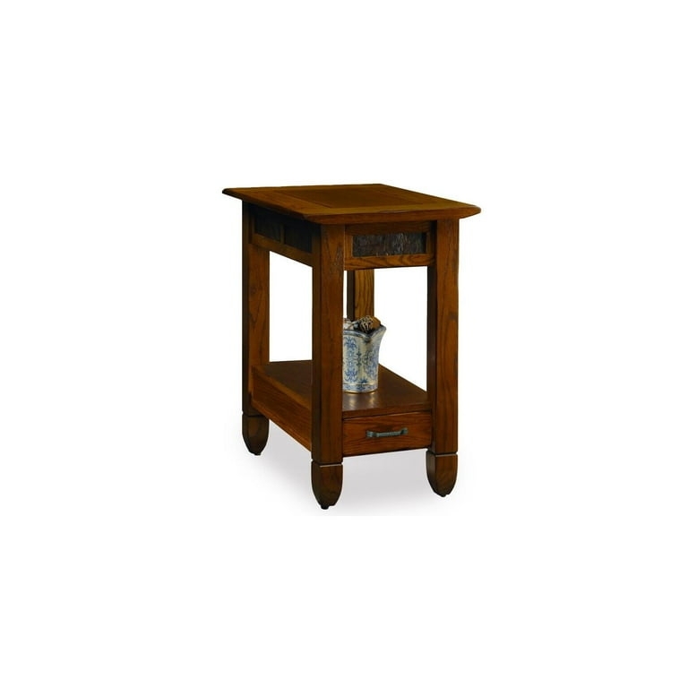 End Table Slatted Sides Slate Tile Top Drawer, Craftsman Style.