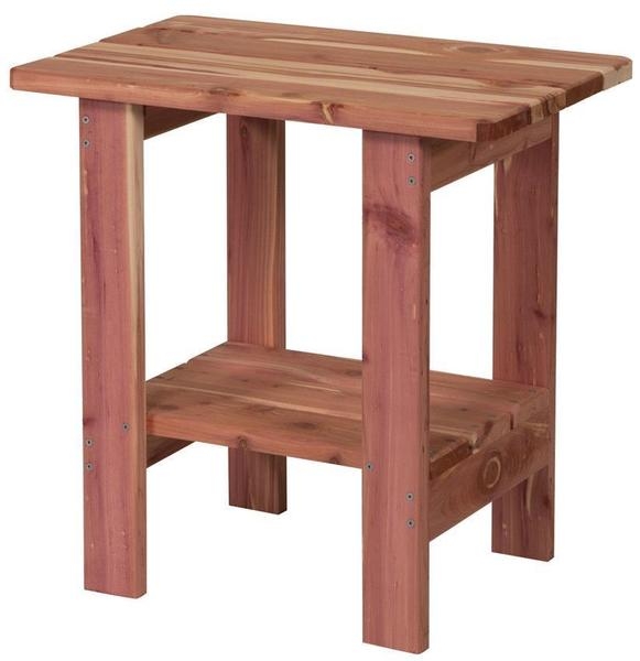 End Table Slatted Top Two Tier Design Cedar Tone Rustic Outdoor Wood