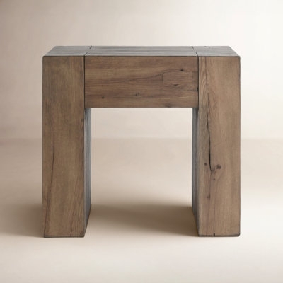 End Table Sled Base Open Frame Wood Toned Two Tier Shelf Farmhouse