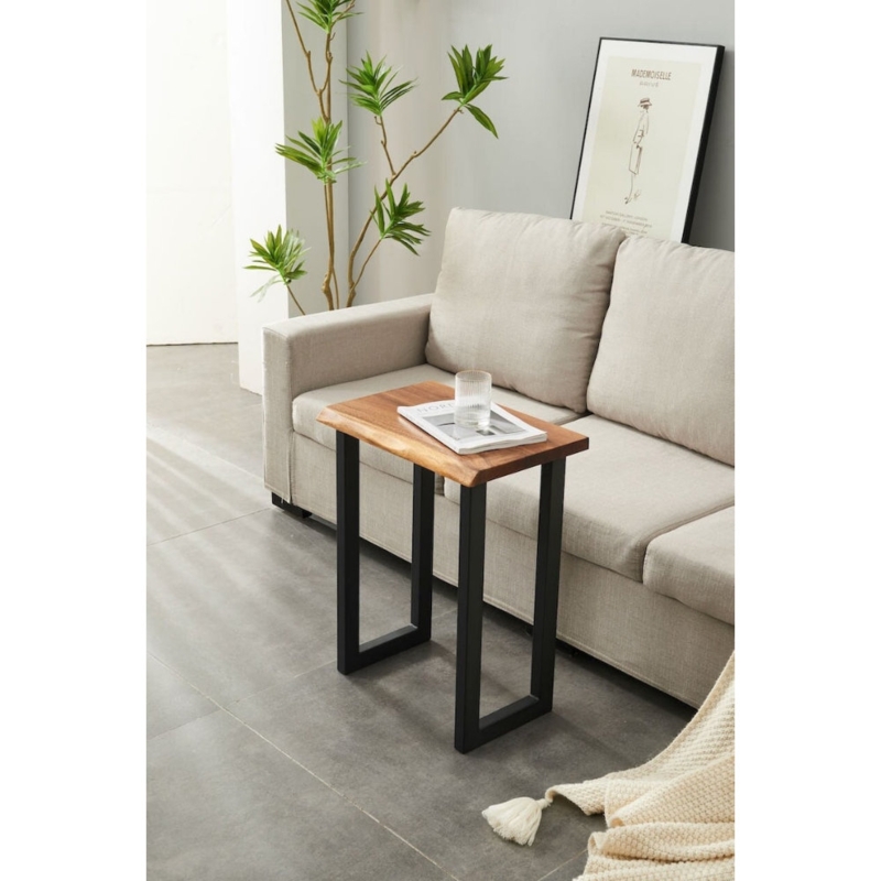 End Table Sled Base Square Top Light Wood Toned
