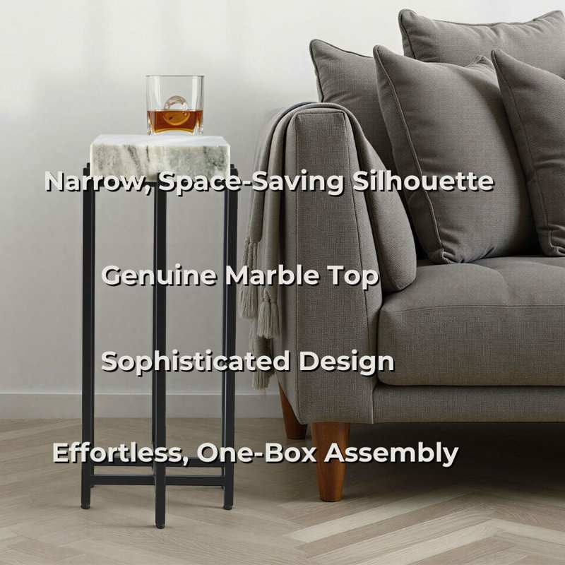 End Table Slender Legs Matte Black Metal Round Minimalist Accent Table