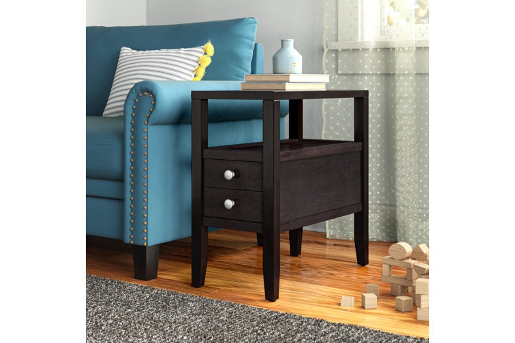 End Table Slim C-Shaped Design Modern Minimalist Warm Wood Tone