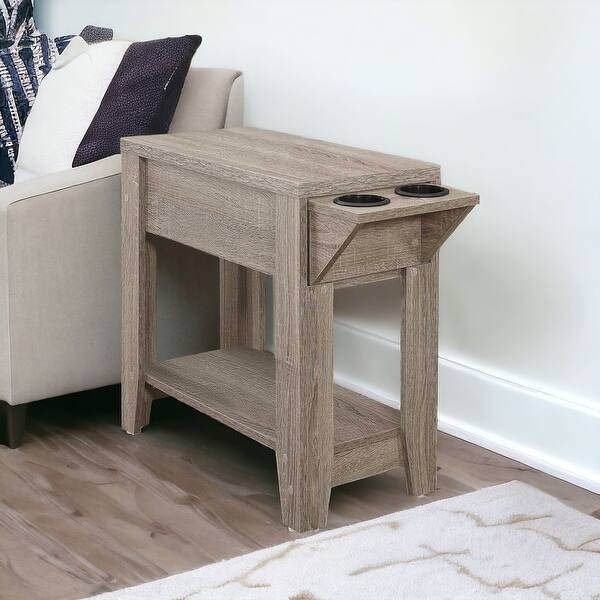 End Table Slim Profile Double-Tier Open Shelving Taupe Finish
