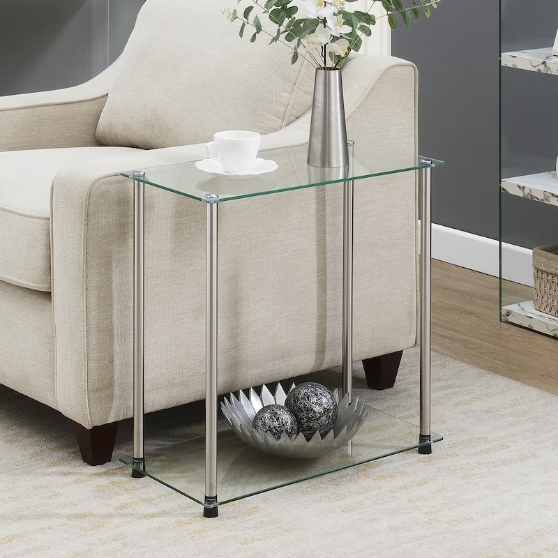 End Table Slim Profile Two-Tier Clear Glass with Metal Frame