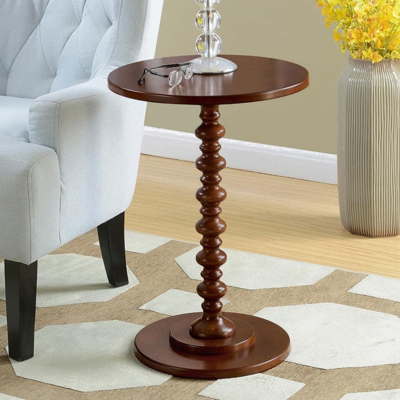 End Table Spindle Legs Two Tier Glass Espresso Finish