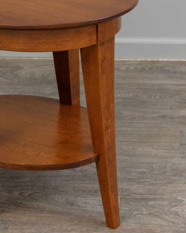 End Table Splayed Legs, Natural Wood Grain Oval Top Mid-Century Modern.