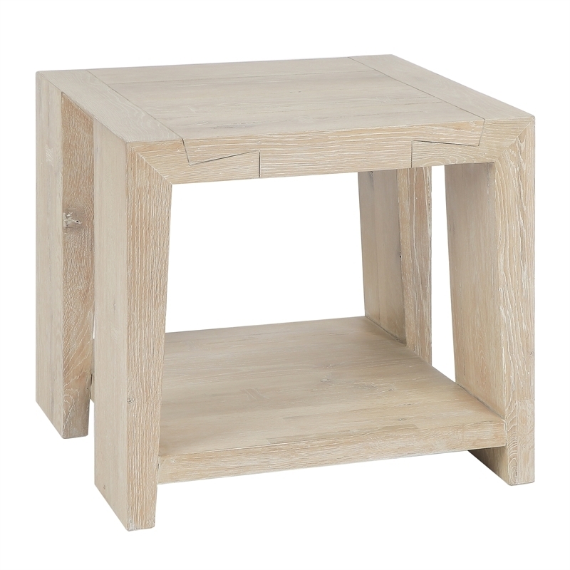 End Table Square Block Silhouette Cracked Oak Texture Light Tan Rustic