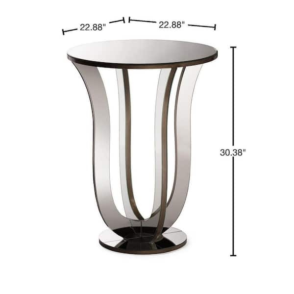 End Table, Square Geometric Pedestal Base, Silver Mirrored Finish