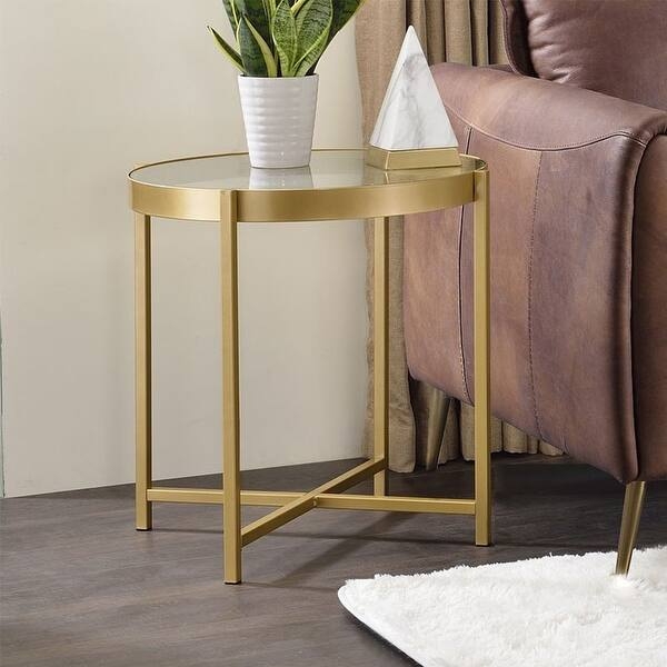 End Table Square Glass Top Black Metal X-Base Minimalist