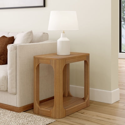 End Table Square Natural Wood, Solid Wood Square Side Table Block Legs
