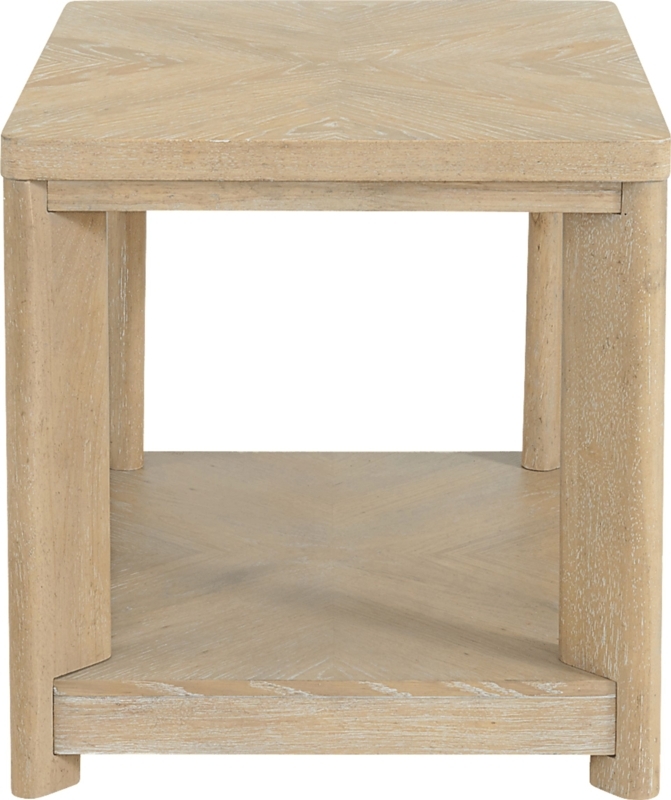 End Table, Square Open Frame & Block Base, Sand-Washed Wood Finish