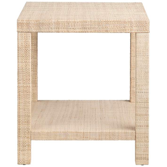 End Table Square Parsons Silhouette Woven Raffia Texture Light Tan