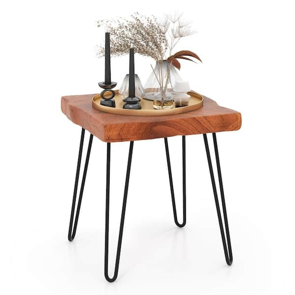 End Table Square Reclaimed Wood Block Mosaic Pedestal