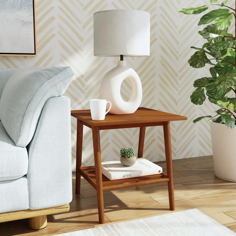 End Table Square Silhouette Walnut Finish with Lower Shelf