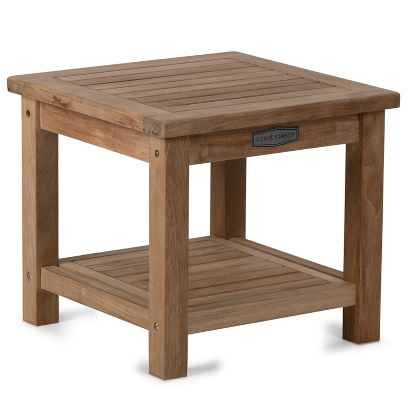 End Table Square Slatted Surfaces with Integrated Shelf