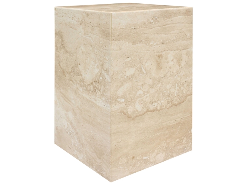 End Table, Square Stone-Like Top & Geometric Intersecting Wood Base