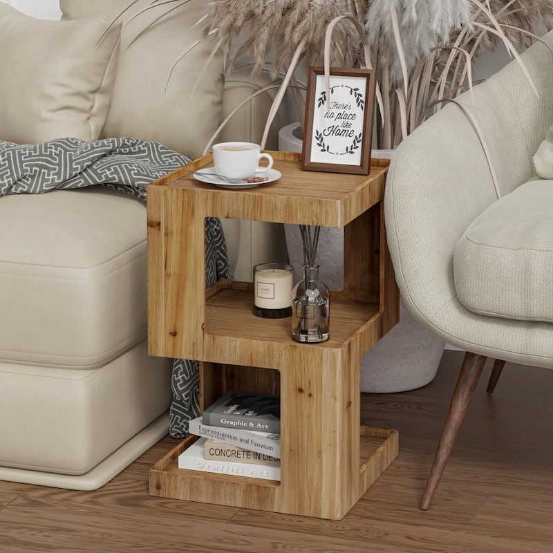 End Table Square Three Layer Cube Design Heavily Distressed White