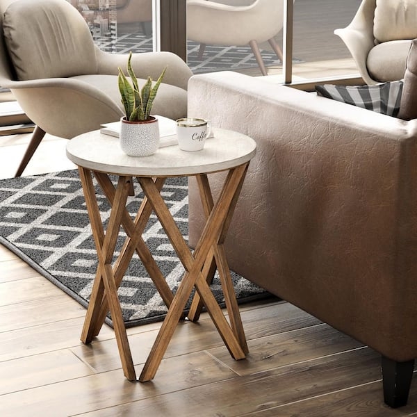 End Table Square Two-Tone Farmhouse With Storage Shelf