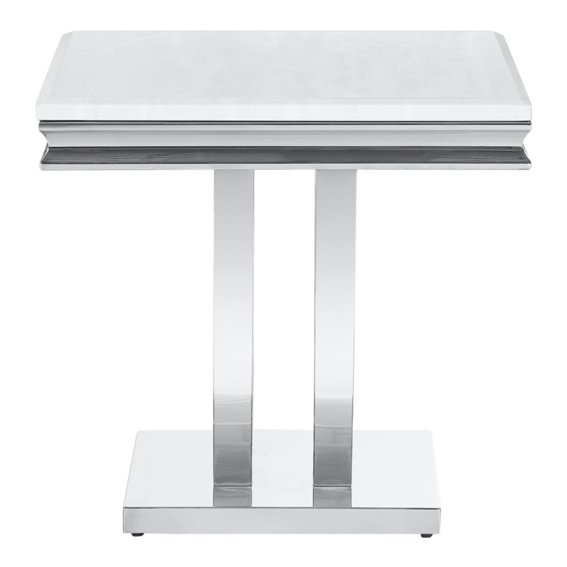 End Table Square White Top Polished Chrome U-Base Minimalist