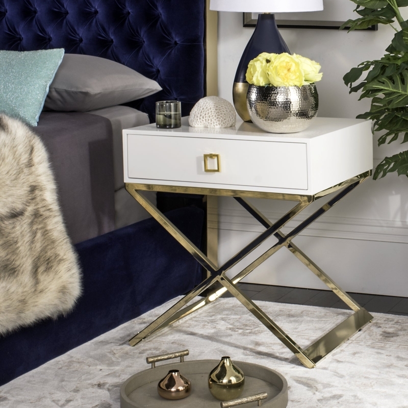 End Table Square White X-Frame Base Modern Transitional