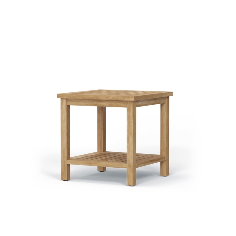 End Table Square with Slatted Top and Lower Shelf