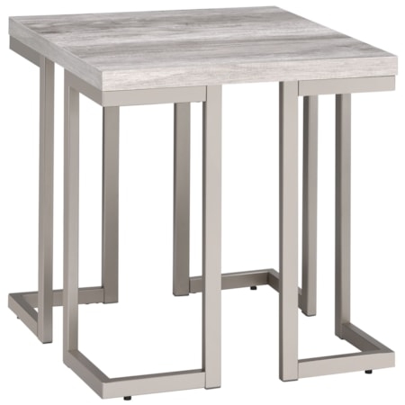 End Table Square Wood Toned Top X-Brace Sides, Industrial Style