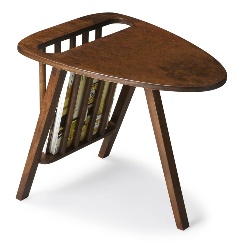 End Table Square Wood Top with Integrated V-Shaped Magazine Rack