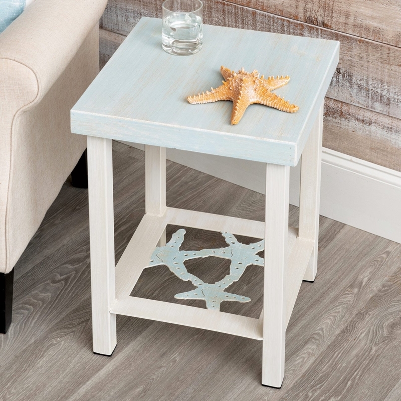 End Table Starfish Trio Base Glass Top, Coastal Starfish Accent Table