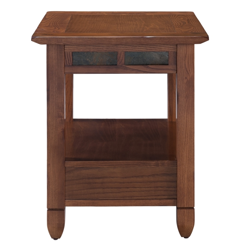 End Table Stone Tile Top Slatted Sides, Craftsman Style Wood.