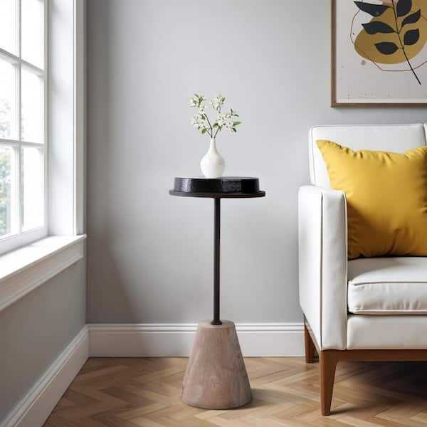 End Table Tall Tapered Woven Base Round Glass Top Tan Coastal Bohemian