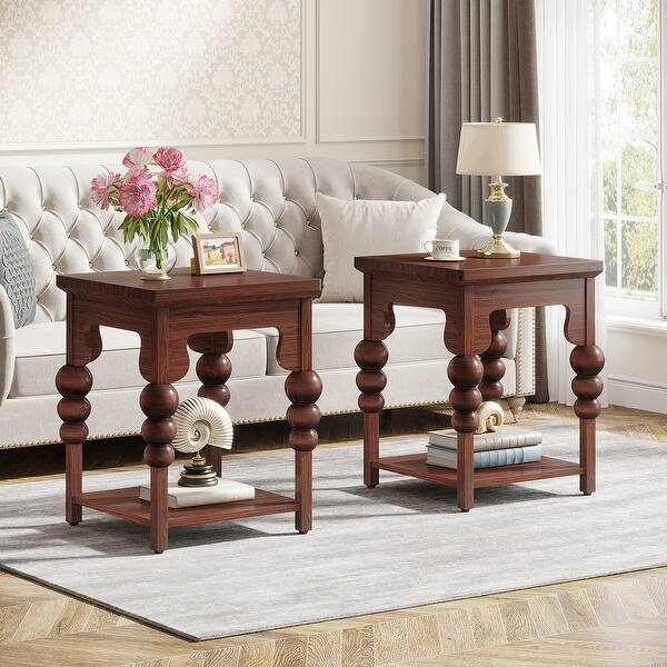 End Table Tapered Leg Side Table Design Crossed Supports Wood Toned
