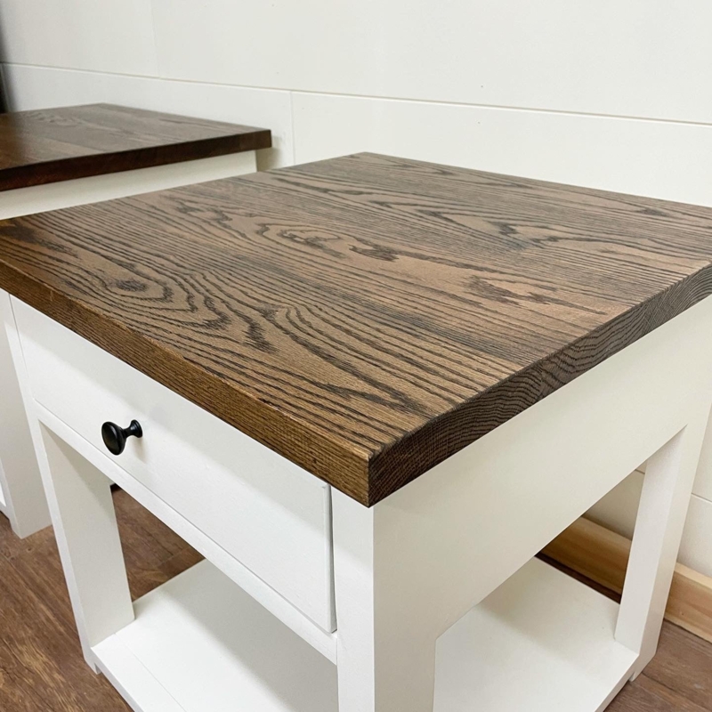 End Table Thick Top Two-Tone Finish X-Brace Sides Modern Farmhouse