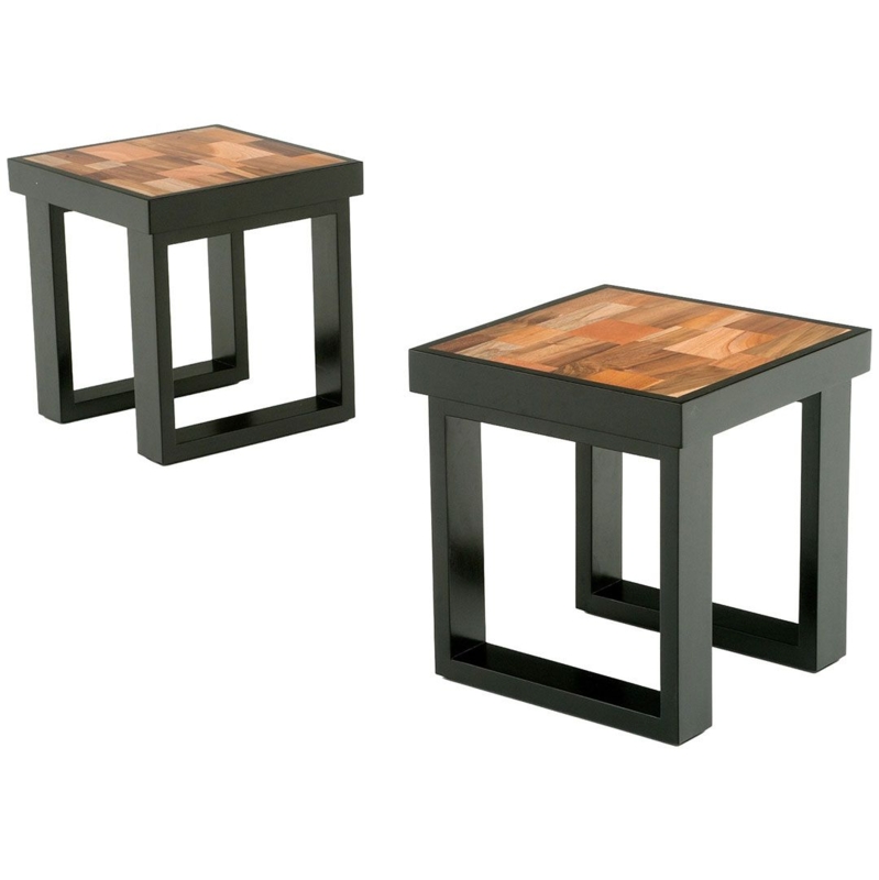 End Table Thick Wood Slabs Butcher Block Top Cantilever Base Urban Rustic