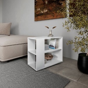 End Table Three Tier Open Shelves White Matte, Minimalist Style