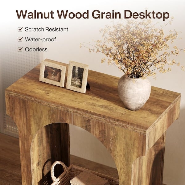 End Table Three Tier Rustic Brown Mesh Shelf, Industrial Style