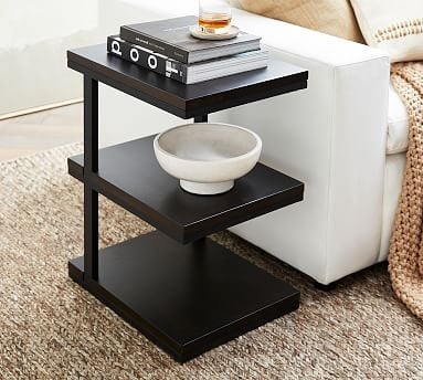 End Table Three Tier Shelving Dark Wood Rectangular Sofa Side Table