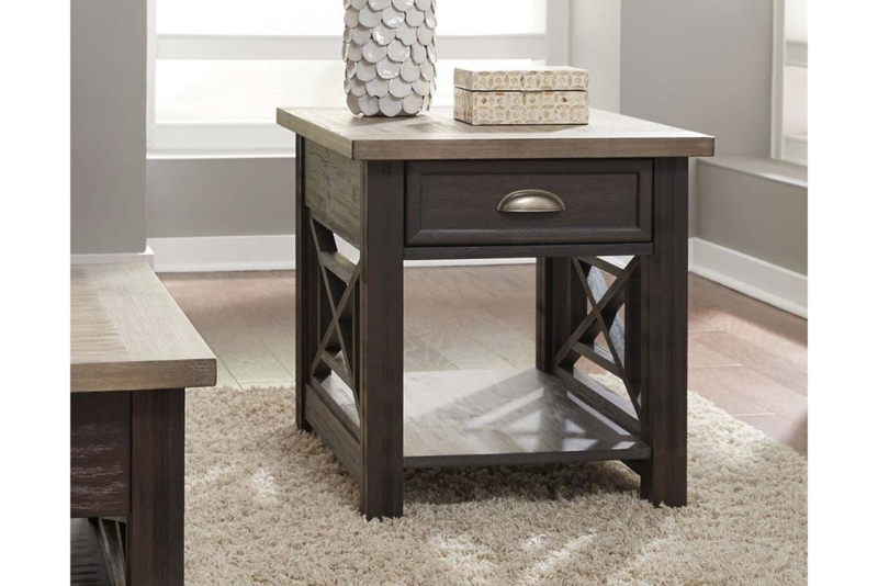 End Table Three Tier Storage with Charcoal Base and Single Drawer