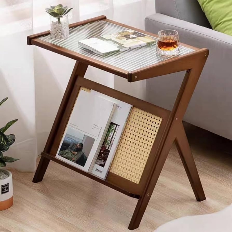End Table Three-Tier Walnut Bamboo Round Tapered Legs
