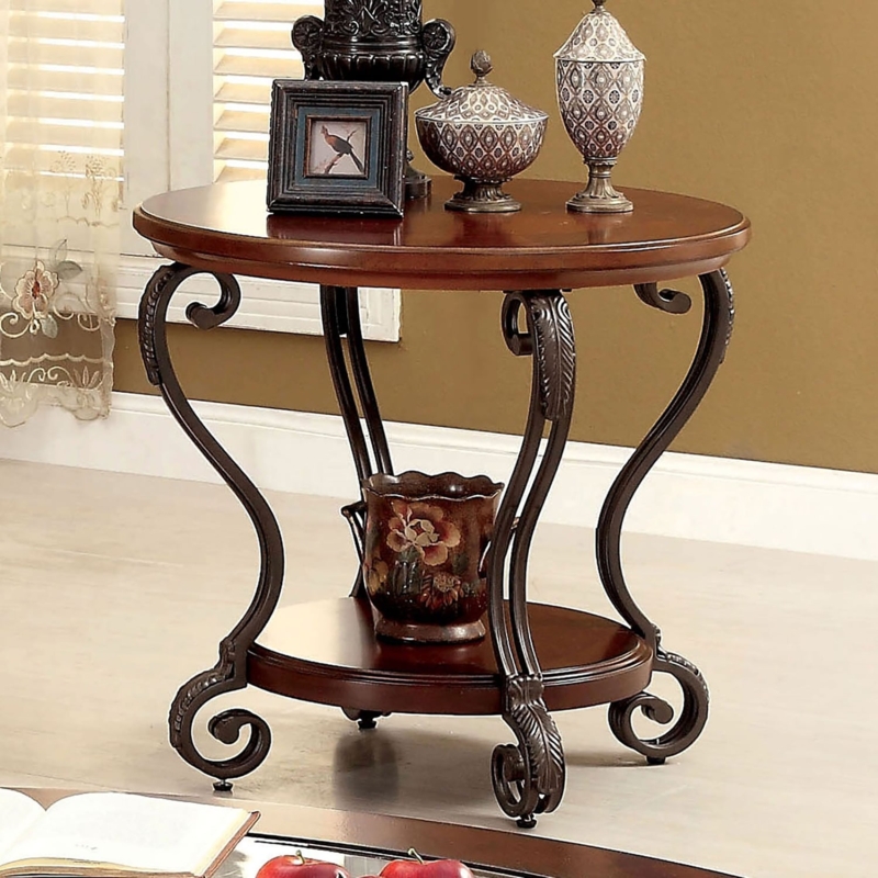 End Table Traditional Cherry Finish Pedestal Base Carved Details
