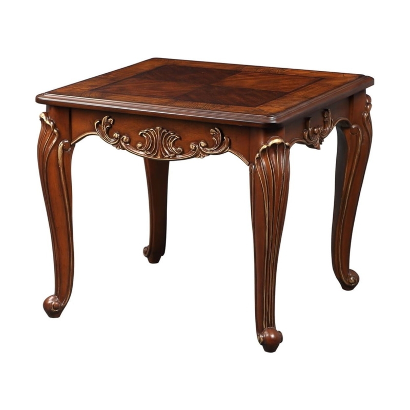 End Table Traditional Dark Brown Carved Apron Cabriole Legs