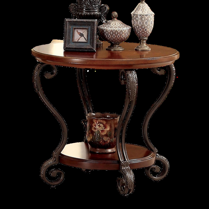 End Table Traditional Inlaid Top Carved Cabriole Legs Brown Cherry