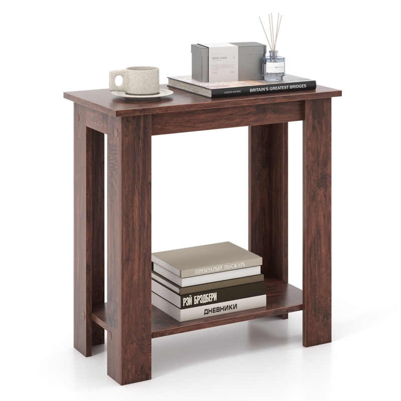 End Table Traditional Mahogany Finish Two-Tier Side Table Storage